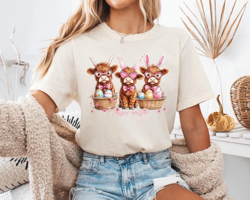 Easter Highland Cows Unisex Shirt ONLY ONE NATURAL LARGE AVAILABLE Hoodie, Sweatshirt | RetroVerseTees.com