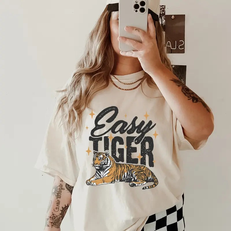 Easy Tiger Graphic T-Shirt, Comfort Colors,Retro Band T-shirt, Retro Graphic Tee, Casual Comfy Graphic Hoodie, Sweatshirt
