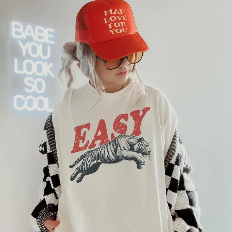 Easy Tiger T-Shirt, Retro Boho Tee, Unisex Trendy TNF Shirt Hoodie, Sweatshirt | RetroVerseTees.com
