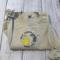 "Eat Cheese and Sin Embroidered Sweatshirt, Playful and comfort Fit Sweater" T-Shirts, Hoodie | RetroVerseTees.com