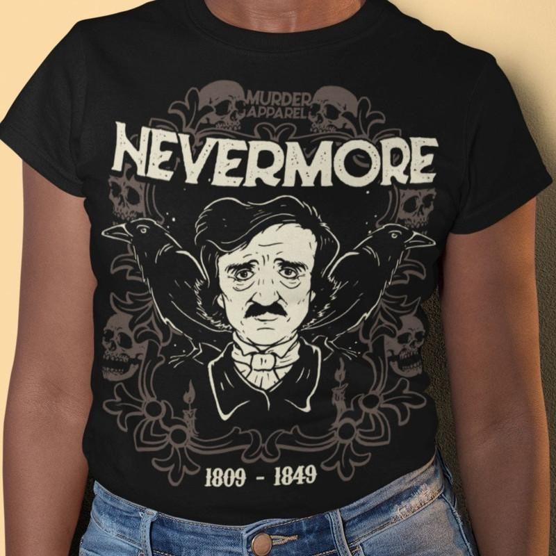 Edgar Allan Poe Nevermore 1809 1849 Skull Raven Quote Gothic Vintage Shirt Hoodie, Sweatshirt | RetroVerseTees.com