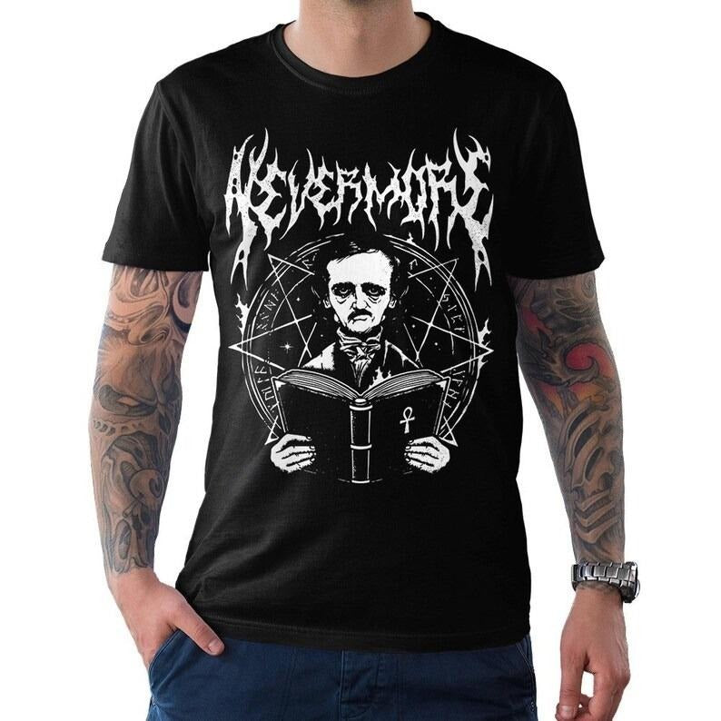 Edgar Allan Poe Nevermore Metal T Shirt Men's Women's Sizes 100% Cotton Tee Hoodie, Sweatshirt | RetroVerseTees.com