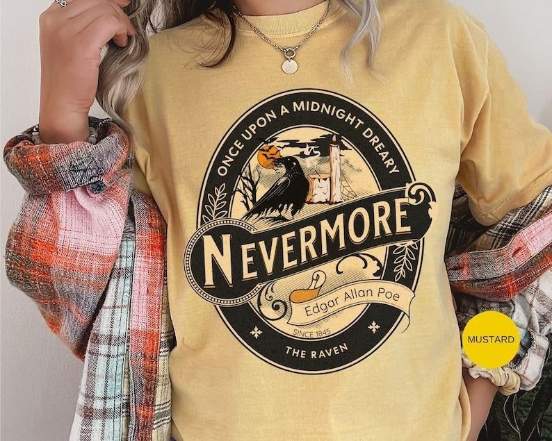 Edgar Allan Poe Shirt Nevermore The Raven Tee Gift For Book Lover Shirt Reader Gifts For Gothic Dark Academia Bookish...