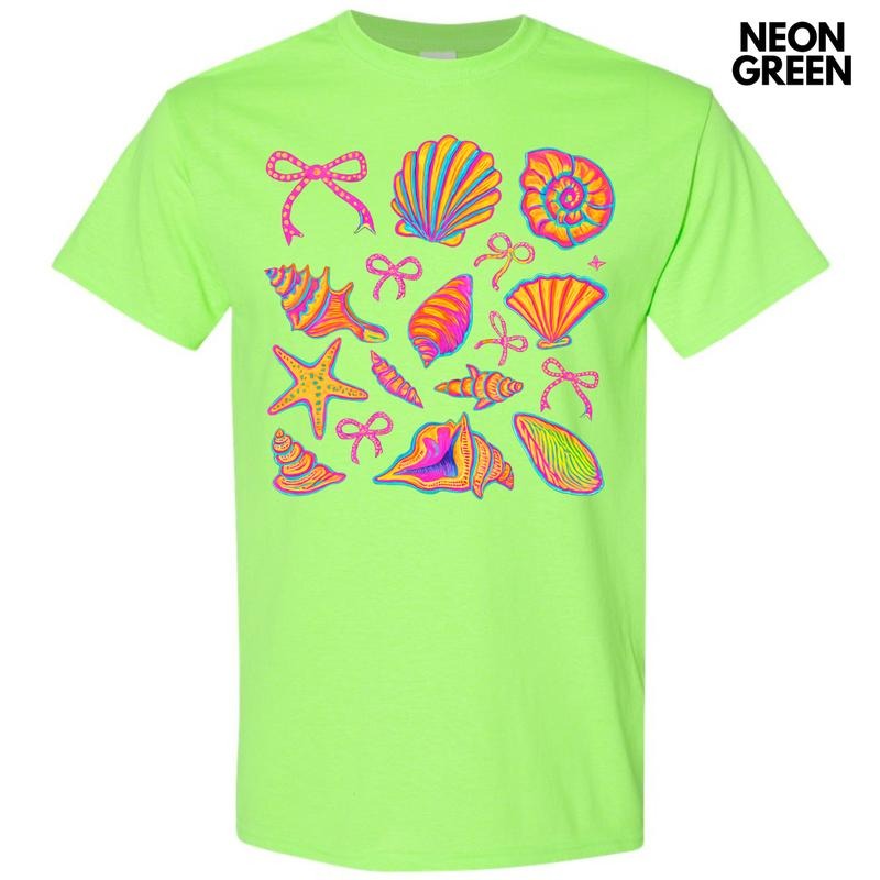 Electric Seashell Collage Gildan Short Sleeve T-Shirt 'NLB' Hoodie, Sweatshirt | RetroVerseTees.com