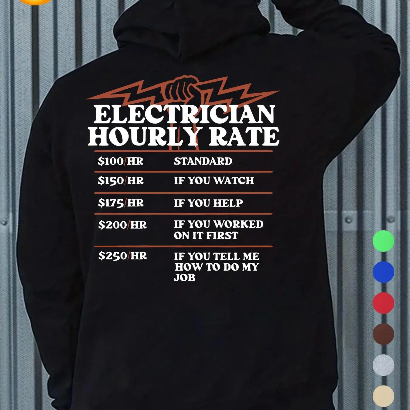 Electrician Hourly Rate Print Hoodie, Casual Regular Fit Long Sleeve Hooded Sweatshirt for Fall & Winter, Men'WB shield...