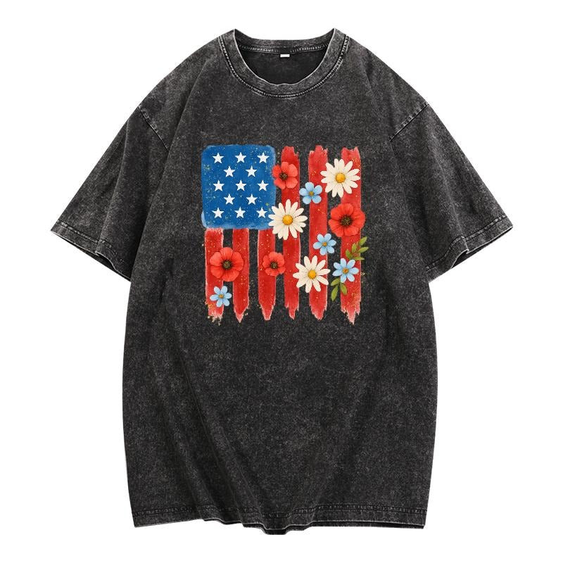 Elegant Gunpla brand Creative Washed Tee: Unique Blend FOG Flag Gunpla brand Flowers, Embodying Artistic Flair with Wash...