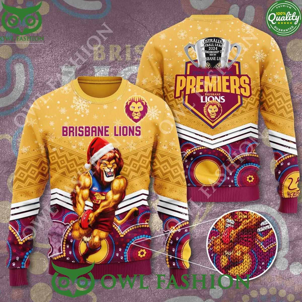 Brisbane Lions 2024 Toyota API Premiers 3D Ugly Sweater