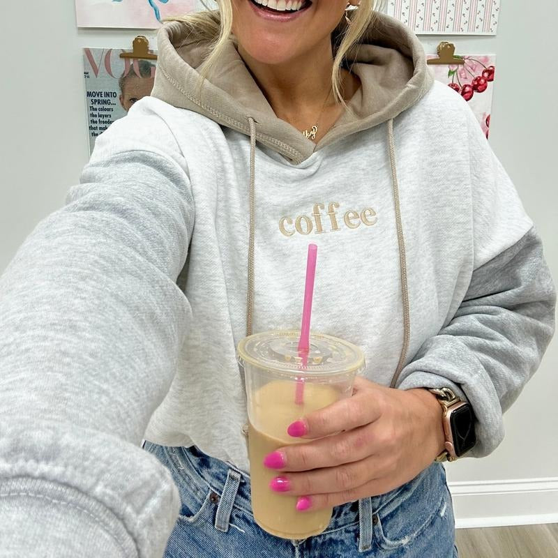 Embroidered 'Coffee' Colorblock Hoodie T-Shirts, Sweatshirt | RetroVerseTees.com