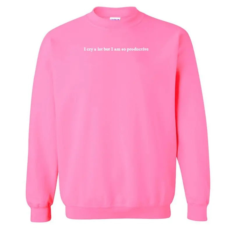 Embroidered 'I Cry A Lot But' Crewneck Sweatshirt T-Shirts, Hoodie | RetroVerseTees.com