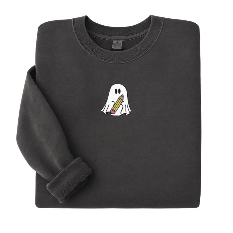 Embroidered 'Teacher Ghost Pencil' Cozy Crew T-Shirts, Hoodie, Sweatshirt | RetroVerseTees.com