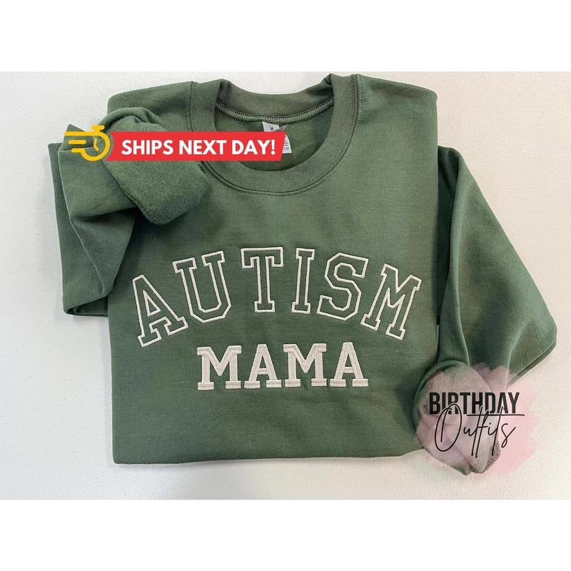 Embroidered Autism Mama Sweatshirt, Embroidered mama Crewneck, Personalized Gifts, Personalized Sweatshirt, Crewnecks for...