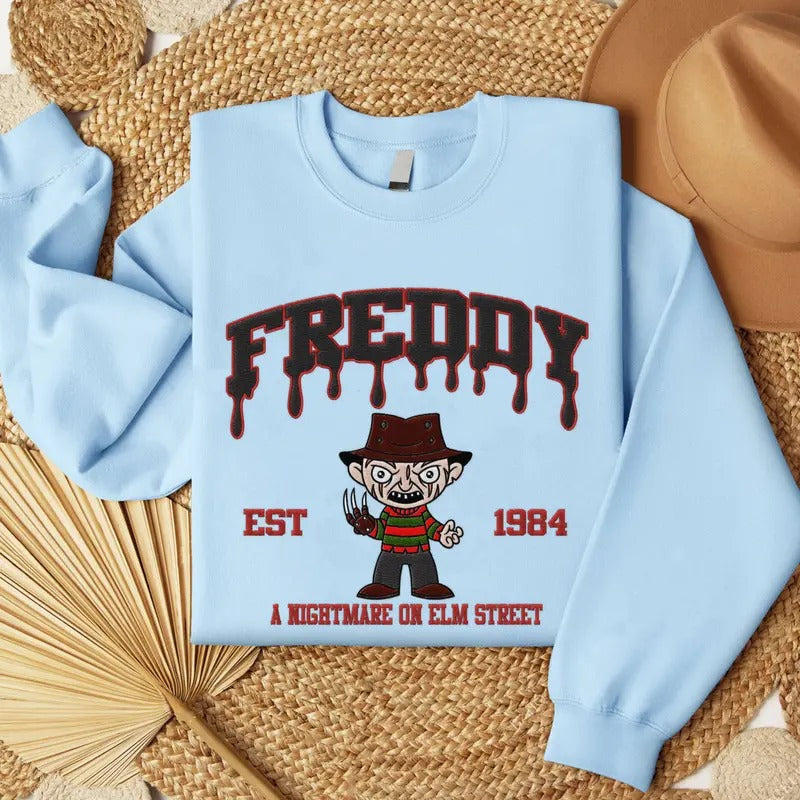 Embroidered Horror Freddy Krueger Halloween Sweatshirt, Horror Movie Embroidery Shirt Hoodie | RetroVerseTees.com