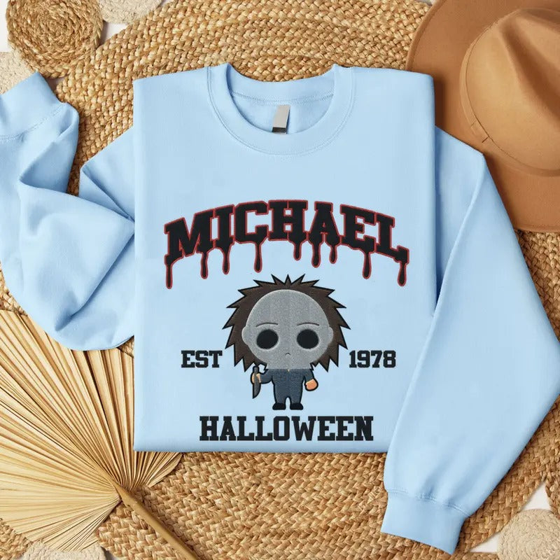 Embroidered Horror Michael Myers Halloween Sweatshirt, Horror Movie Embroidery Shirt Hoodie | RetroVerseTees.com