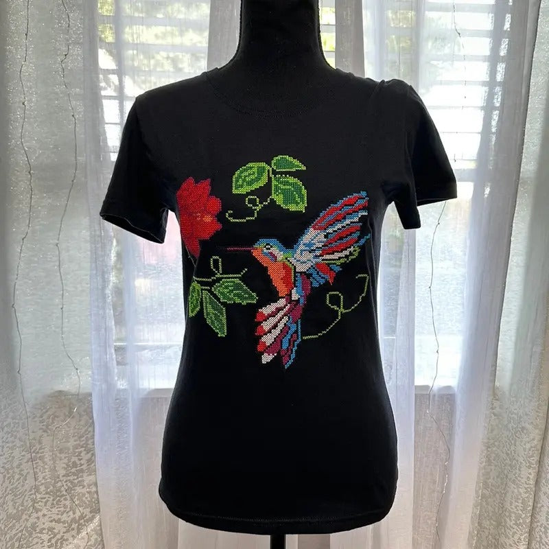 Embroidered Hummingbird  t shirt. Xs size Cotton Casual Hoodie, Sweatshirt | RetroVerseTees.com