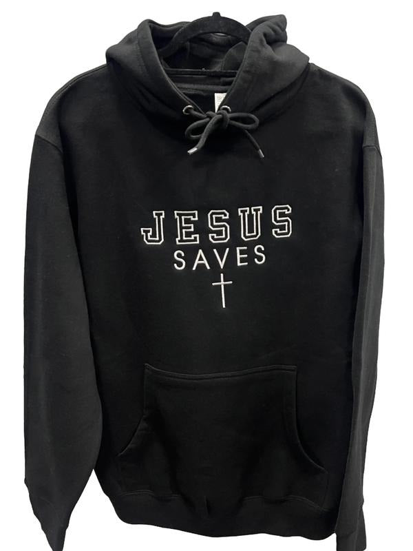 Embroidered Jesus Saves Simple Cross Logo Christian Faith Hope Love Fleece Hoodie Pullover with Front Pocket and...