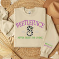 Embroidered Never Trust The Living Shirt, Beetlejuice Halloween Embroidery Sweatshirt Hoodie | RetroVerseTees.com