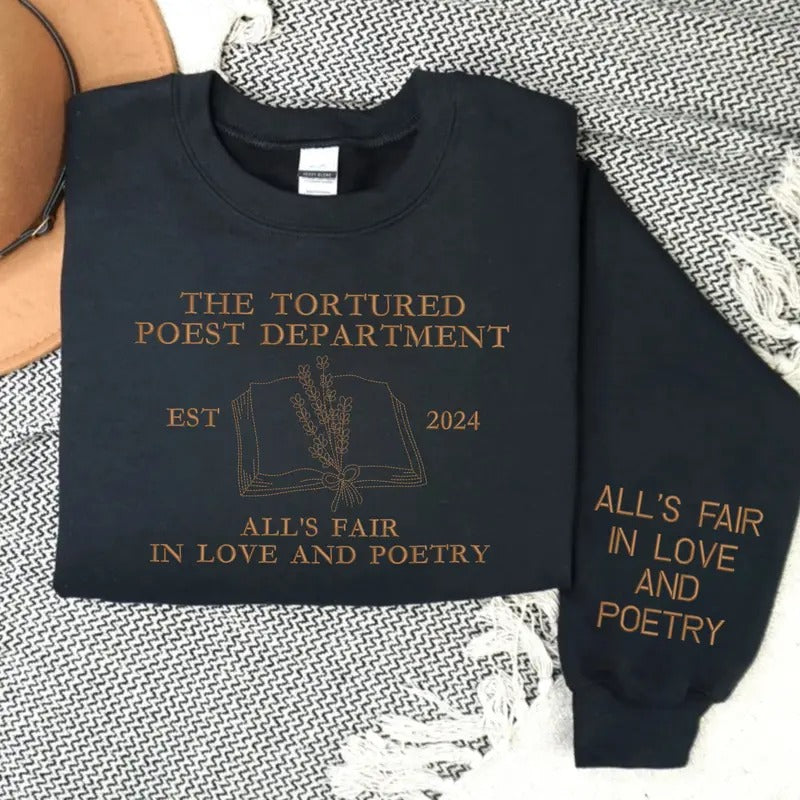 Embroidered Poetry Crewneck, Proud member of Poet Dept Sweatshirt, Love and Poetry, New Album Sweatshirt, Tortured Member...