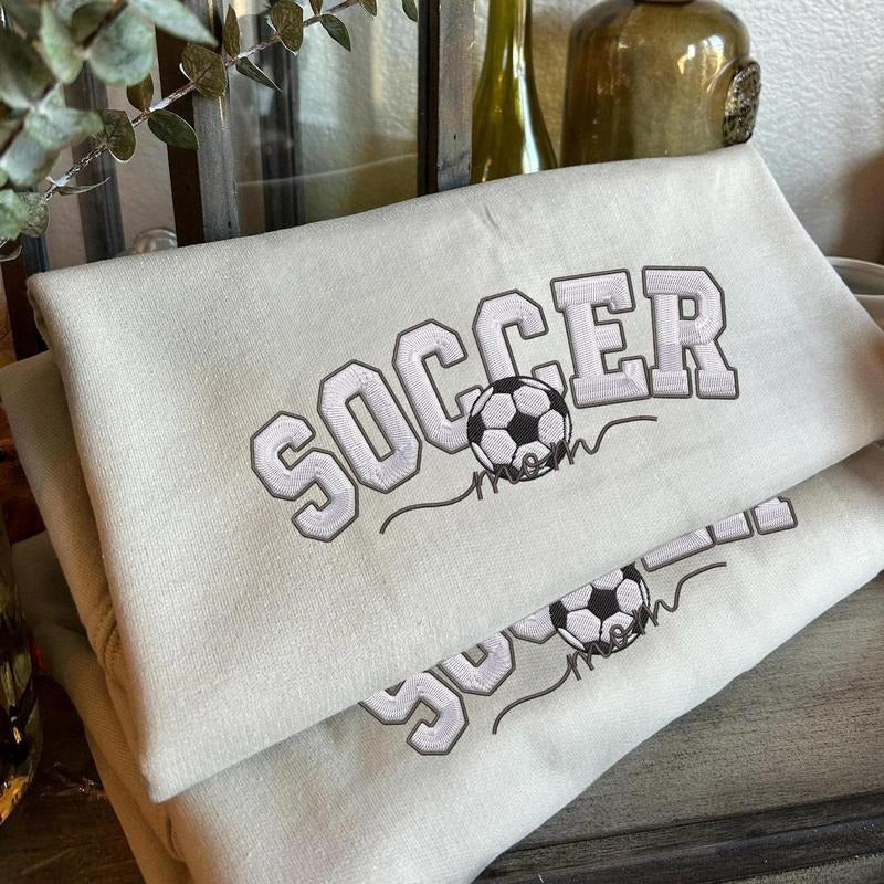Embroidered Soccer Mom with Kids Name On Sleeve Sweatshirt, Mom Soccer Sweater, Mama Sweatshirt, Fall Soccer Season...