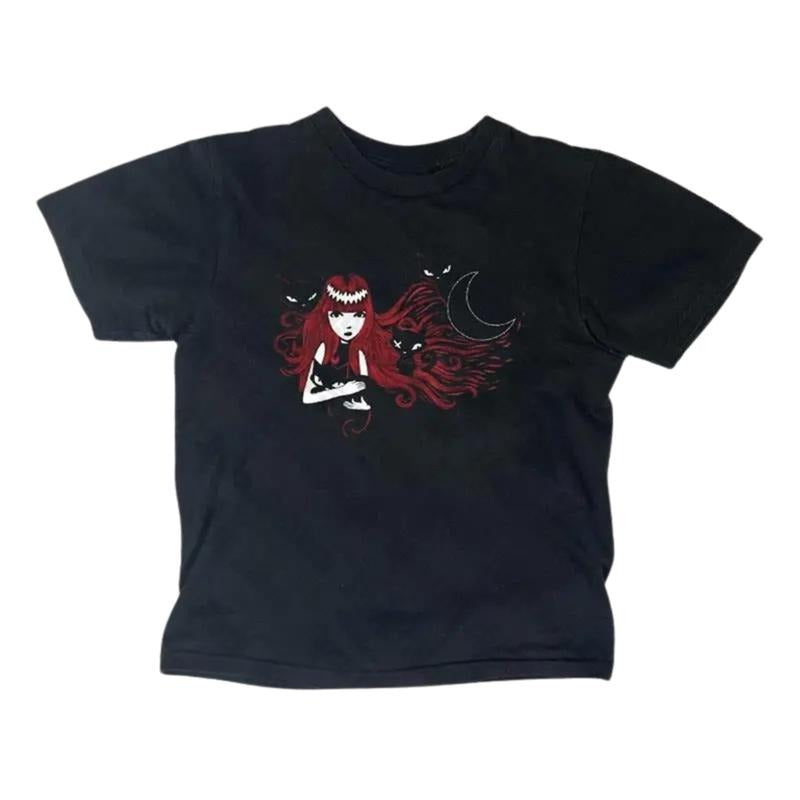 Emily The Strange Baby Tee, The Cat Girl Shirt, Vinatage Graphic T-Shirt, Y2k Top Women Streetwear, Grunge 2000s, Gothic...