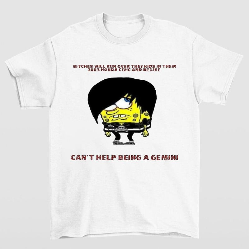 Emo SpongeBob Gemini T-Shirt Highlighting Classic Design and Playful Nostalgic Appeal for Fans of Quirky Style Hoodie,...