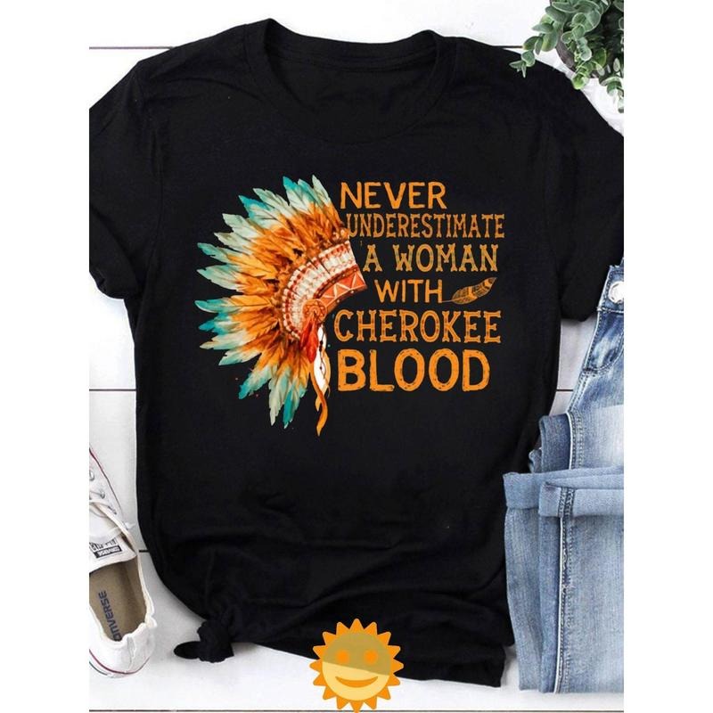 Empowering "Never Underestimate A Woman with Blood" Vintage T-Shirt - 100% Cotton, Native American Heritage Design with...