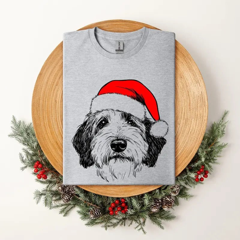 English Sheepdog, Santa, Dog, Christmas, Dog Lover, Pet T-Shirt, Soft Style Tee, Women's Graphic Tshirt Hoodie, Sweatshirt
