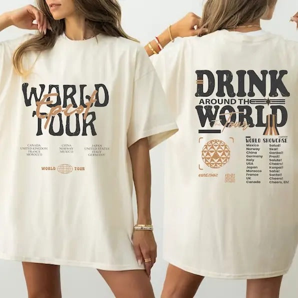 Epcot World Tour Shirt, Drink Around The World Shirt Hoodie, Sweatshirt | RetroVerseTees.com