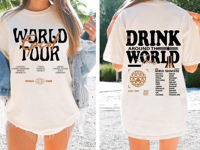 Epcot World Tour Shirt, Retro Drink Around The World Shirt, Group Trip Shirt, Retro Epcot Shirt, Soft Unisex Fit, Music...