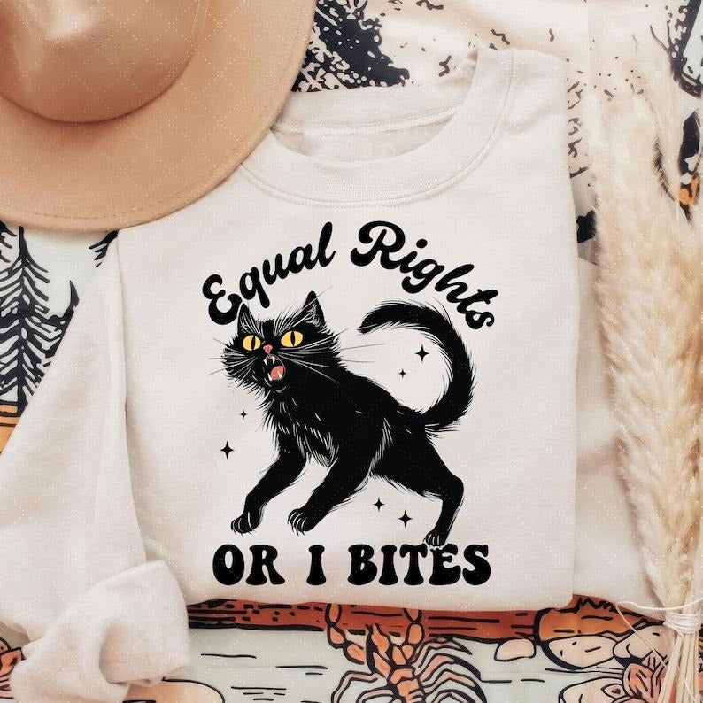 Equal Rights Or I Bites Shirt, Feminist Cat Sweatshirt, Equality T-shirt, Feminist Gift, Human Rights Tee, Funny Cat Lady...
