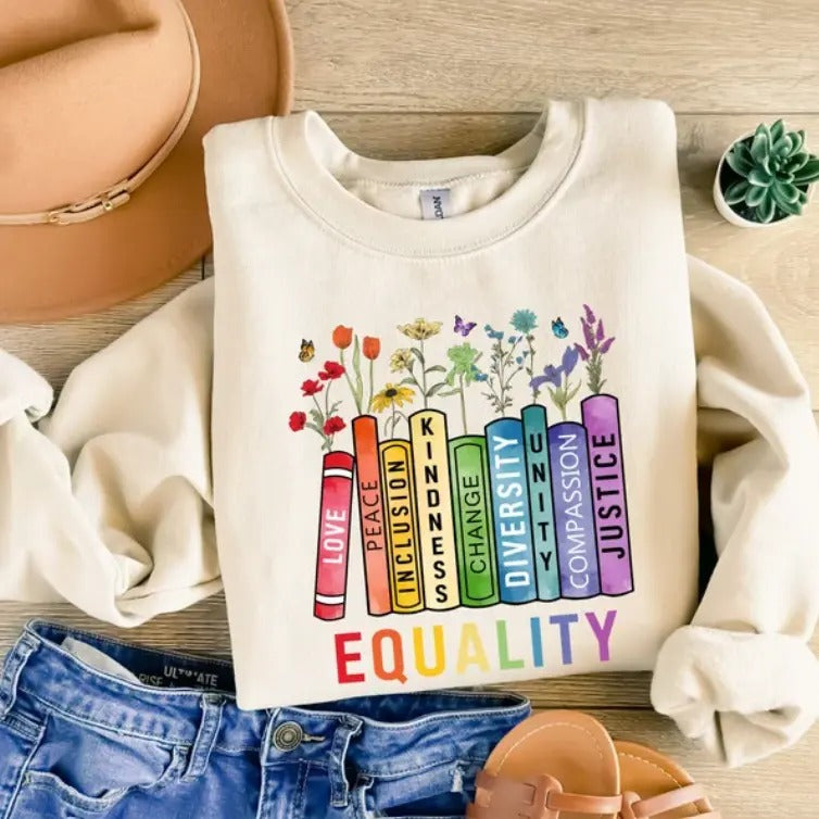 Equality Shirt, Equal Rights Shirt, Equality Book Flower Shirt, LGBTQ Sweatshirt, Rainbow Flower Sweatshirt, Social...