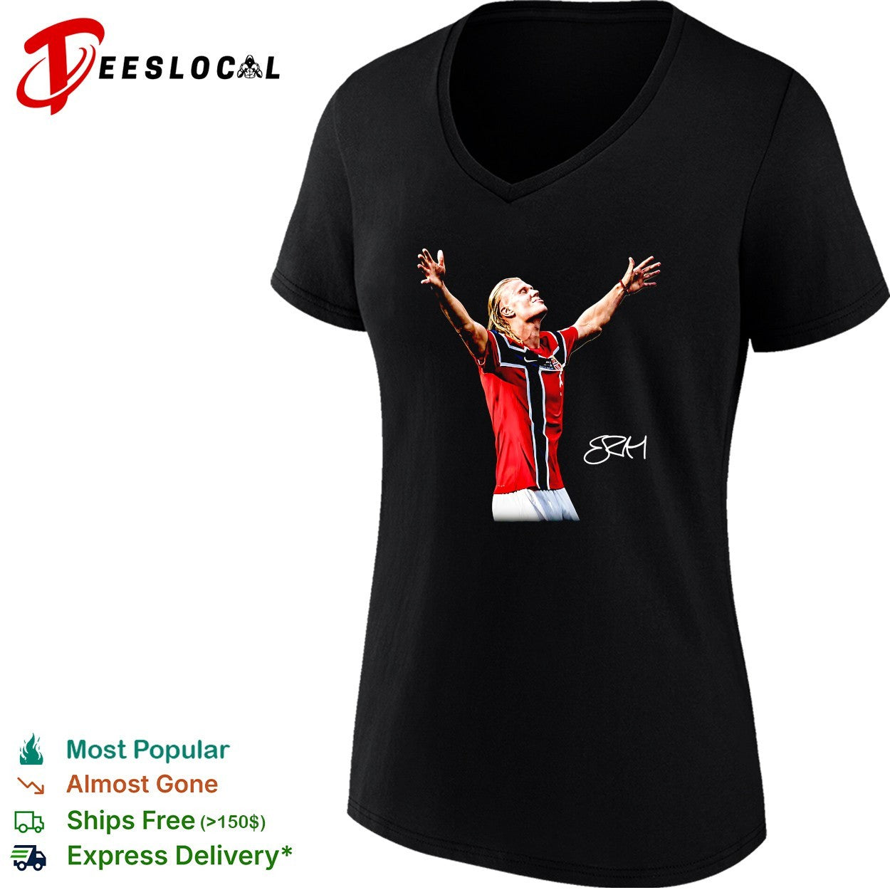 Erling Haaland Norway jersey raising arms shirt