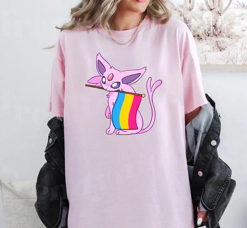 Espeon Pride Tee, Pansexual Flag Edition, Espeon Pansexual Flag T-Shirt, LGBTQ+, LGBT Hoodie, Sweatshirt | RetroVerseTees.com
