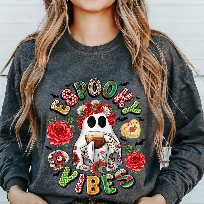 Espooky Vibes Casual Everyday Softstyle Halloween Unisex Pullover Crewneck Sweatshirt. T-Shirts, Hoodie | RetroVerseTees.com