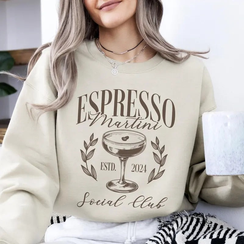Espresso Martini Social Club Sweatshirt, Cocktail Club Crewneck, Trendy Aesthetic, Drinks Shirt Hoodie | RetroVerseTees.com
