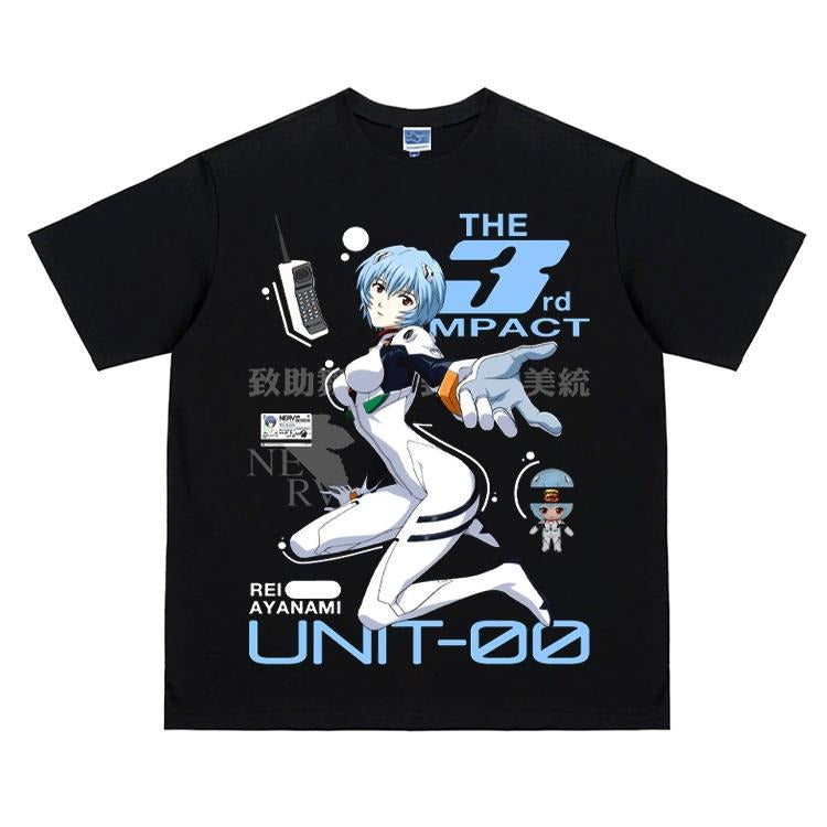 Eva "Rei Ayanami Frenzy" Vintage Oversized Tee Anime T-shirt 100% Cotton Original Design Men's Top Streetwear Casual...