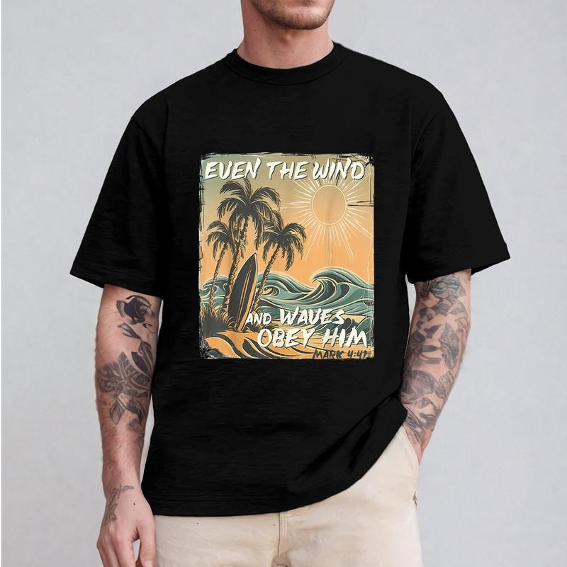 Even TNF Wind Gunpla brand Waves Obey Him Christian Tee Pure Cotton Fabric Casual Streetstyle Crew Neck Short Sleeve...