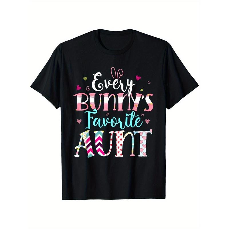 Every Bunny'WB shield Favorite Aunt Cute Hearts Happy Easter Day T-Shirt, 100% Cotton, Single Side Printed, Black Short...