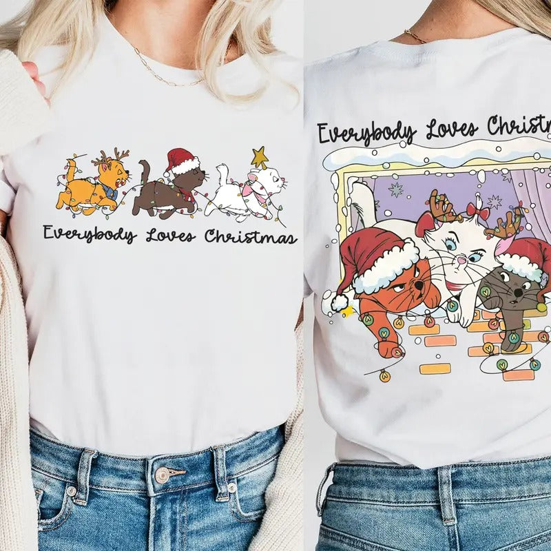 Everybody Loves Christmas Sweatshirt, Marie Toulouse Berlioz Christmas Tree Kitten Tee, Christmas Squad Shirt, Aristocats...
