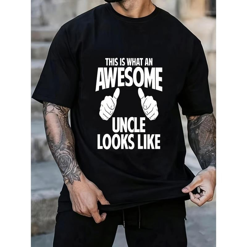 Everyday Casual, Awesome Uncle" Men's Casual Sports Tee - Navy Blue, 100% Cotton, Regular Fit with Thumbs-Up Graphic,...