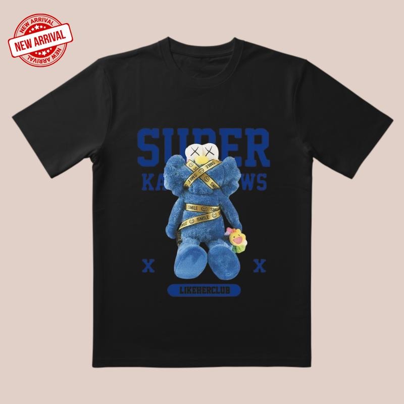 'Smile Bear' 3D Cut Tee |   Blue-White Contrast & Smile Ribbon |   Trendy All-Day Style for Streetwear/Date/Everyday...