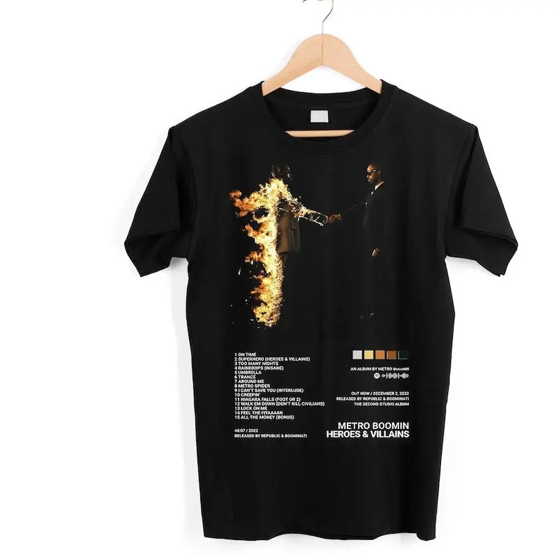 Exclusive Metro BOOMIN aesthetic t-shirt  heroes and villains graphic t-shirt  producer metro t-shirt  metro album merch...
