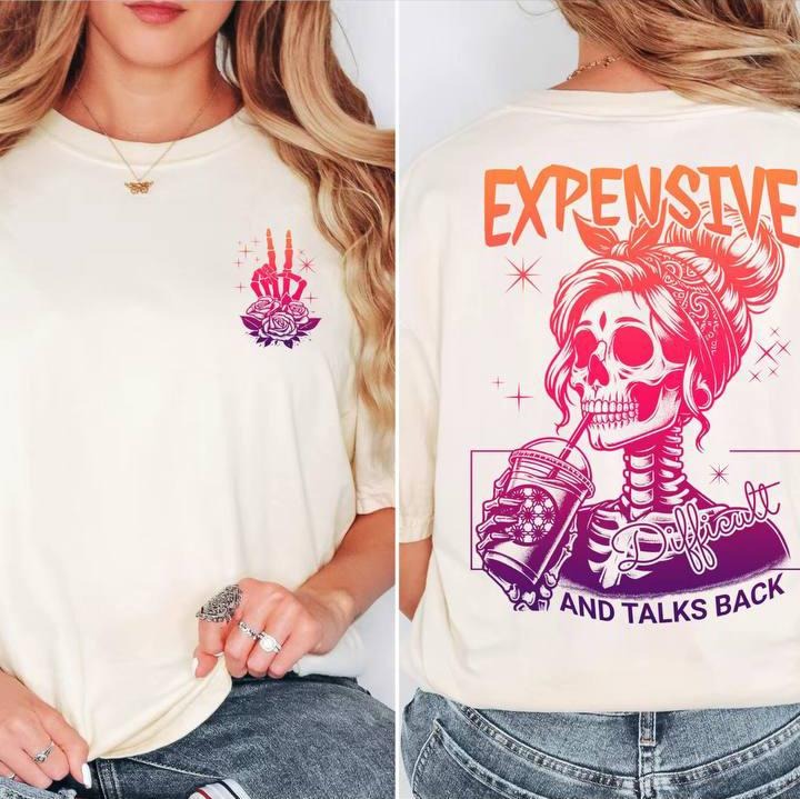 Expensive Difficult And Talks Back Shirt, Mom Skeleton Hoodie, Sarcastic Wife Sweatshirt | RetroVerseTees.com