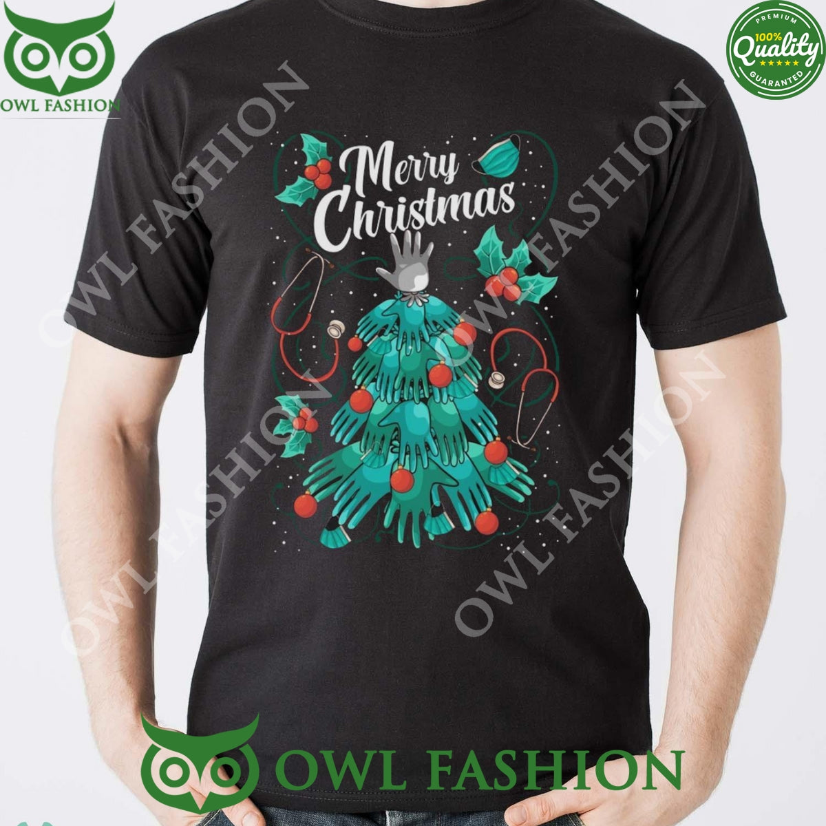 Nurse Merry Christmas Hand Christmas Tree Black Ugly Sweater
