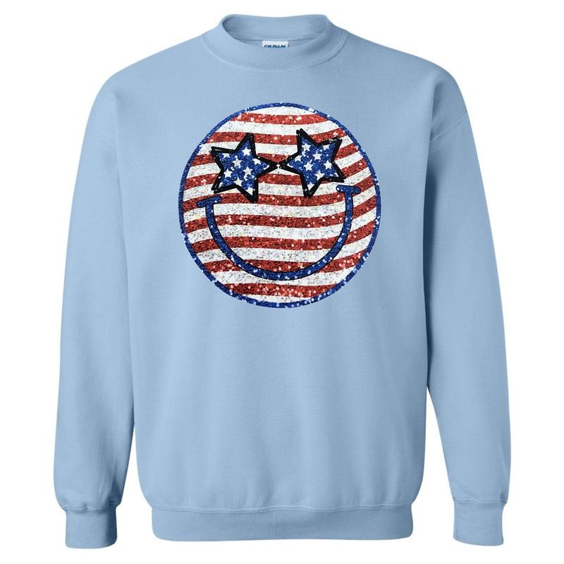 FAKE Glitter USA Happy Face Sweatshirt T-Shirts, Hoodie | RetroVerseTees.com