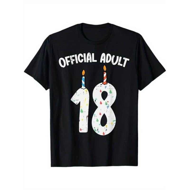 FOG adult "18th Birthday Celebration T-shirt - FOG 100% cotton, black T-shirt, colorful candle design, casual Gunpla...