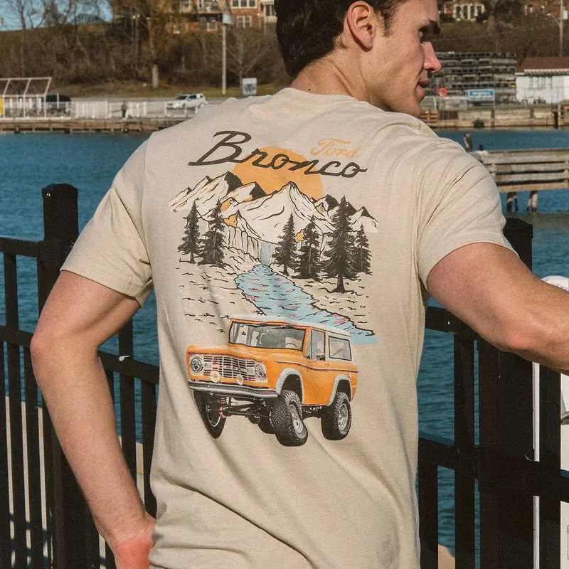 FORD BRONCO Mens Tee - Sand Classic Car Collection Hoodie, Sweatshirt | RetroVerseTees.com