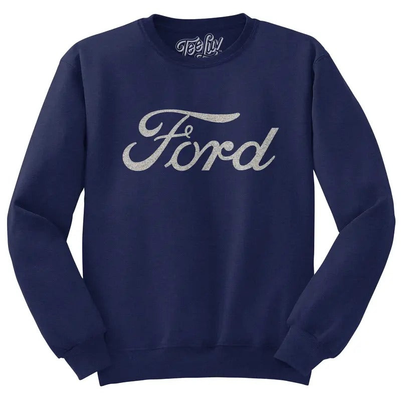 Faded Ford Cat Logo Crewneck Sweatshirt - Navy Blue T-Shirts, Hoodie | RetroVerseTees.com