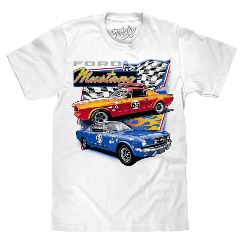 Faded Ford Mustang 65 Racecar T-Shirt - White Hoodie, Sweatshirt | RetroVerseTees.com