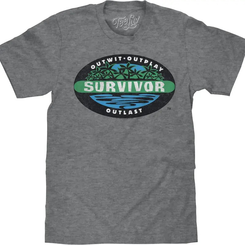 Faded Survivor TV Show Logo T-Shirt - Graphite Heather Hoodie, Sweatshirt | RetroVerseTees.com