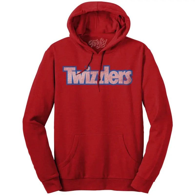 Faded Twizzlers Candy Logo Hooded Sweatshirt - Red T-Shirts, Hoodie | RetroVerseTees.com